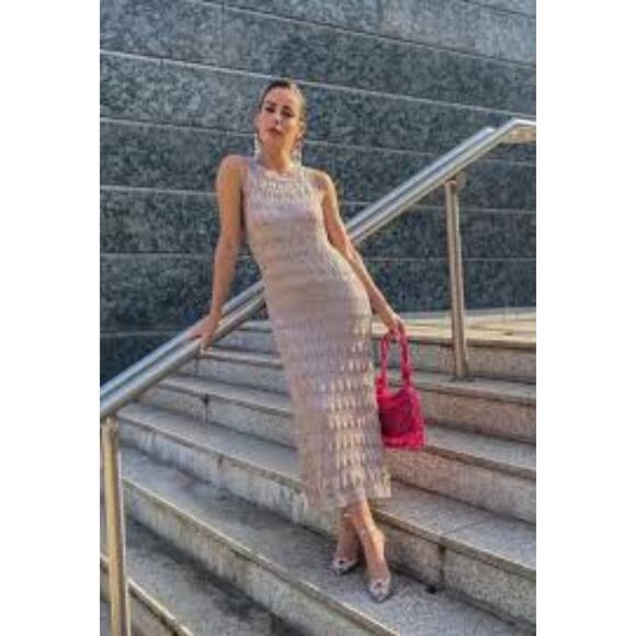 ZARA CROCHET METALLIC THREAD KNIT DRESS LIMITED EDITION - Picture 7 of 14